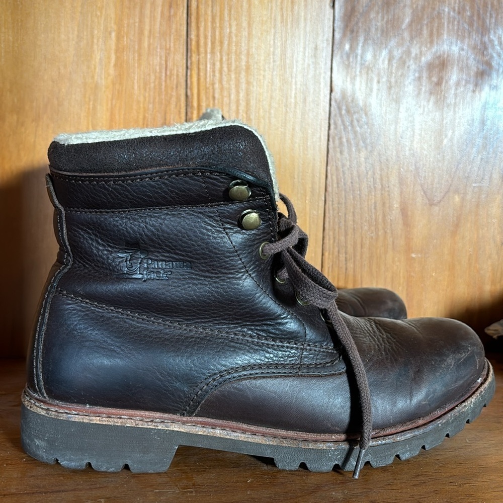 Panama Jack Sherpa-Lined Warm Aviator Work Boots Block Heel Bark EU 41 US 8
